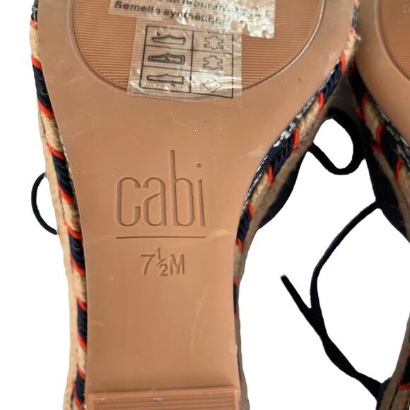 CAbi Isla Navy Suede Aztec Embroidered Espadrille Wedge Heels 7.5 NWOT - Picture 9 of 10